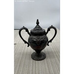 Lunt Eloquence Silverplate Sugar Bowl A-101 Lid Ornate Floral Footed 6" Patinaed